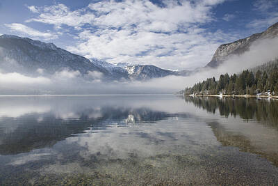 I Want To Believe Posters Rights Managed Images - mist burning off Lake Bohinj Royalty-Free Image by Ian Middleton
