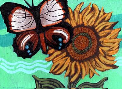 Sunflowers Paintings - Moth and Sunflower by Genevieve Esson