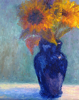 Sunflowers Paintings - My Blue Vase by Terry  Chacon