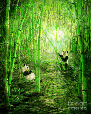 Fantasy Digital Art - Pandas in Springtime Bamboo by Laura Iverson