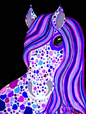 Mammals Drawings - Purple Spotted Horse by Nick Gustafson
