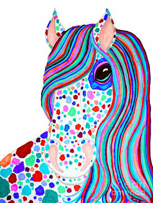 Mammals Drawings - Rainbow Spotted Horse 2 by Nick Gustafson