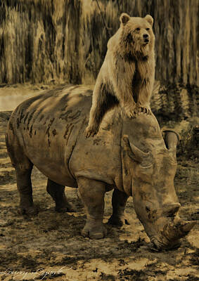 Mammals Photos - Riding Along- Rhino and Bear by Lourry Legarde