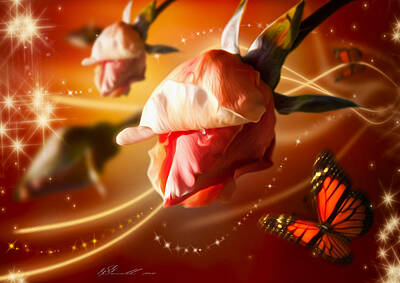Roses Digital Art - Rose and Butterfly by Svetlana Sewell