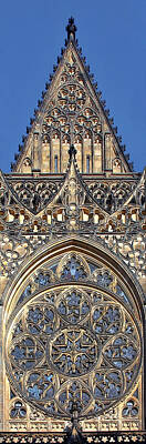 Roses Photos - Rose Window - Exterior of St Vitus Cathedral Prague Castle by Alexandra Till