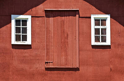 Stocktrek Images - Rustic Red Barn Door with Two White Wood Windows by David Letts
