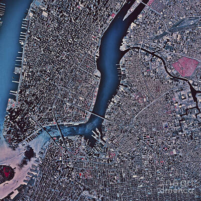Misty Fog - Satellite View Of Manhattan & Brooklyn by Stocktrek Images