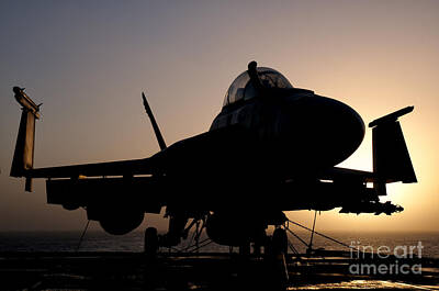 Kitchen Food And Drink Signs - Silhouette Of A Us Navy Fa-18e Super by Giovanni Colla