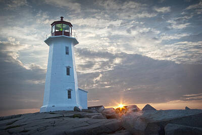 Randall Nyhof Royalty Free Images - Sunrise at Peggys Cove Lighthouse in Nova Scotia Number 041 Royalty-Free Image by Randall Nyhof