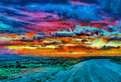 Charles-muhle Digital Art - Taos sunset IV WC by Charles Muhle