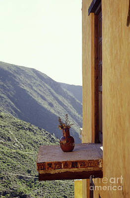 Autumn Leaves Rights Managed Images - VASE ON A LEDGE Real de Catorce Mexico Royalty-Free Image by John  Mitchell