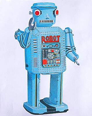 Best Sellers - Science Fiction Drawings - Wind-up Robot by Glenda Zuckerman