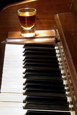 Recently Sold - Musicians Photos -  A shot of Bourbon Whiskey and The Black and White Piano Ivory K by James BO Insogna