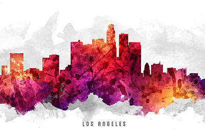 Skylines Paintings -  Los Angeles California Cityscape 14 by Aged Pixel