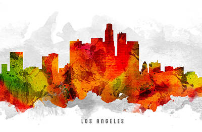 Skylines Painting Royalty Free Images -  Los Angeles California Cityscape 15 Royalty-Free Image by Aged Pixel