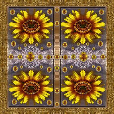 Abstract Landscape Mixed Media -  Sunflower Fields On Lace Forever Pop Art by Pepita Selles