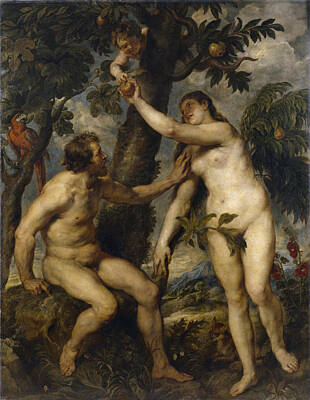 Nudes Digital Art - Adam and Eve by Peter Paul Rubens