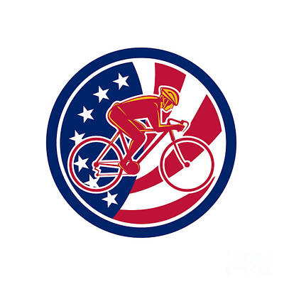 Red Foxes - American Cyclist Cycling USA Flag Icon by Aloysius Patrimonio