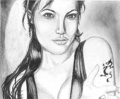 Actors Drawings - Angelina Jolie Portrait by Alban Dizdari