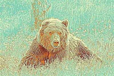 Animals Paintings - Animal Posters - Grizzly Bear, ca 2017 by Adam Asar by Celestial Images