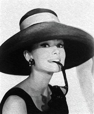 Actors Paintings - Audrey Hepburn, Vintage Actress by Esoterica Art Agency