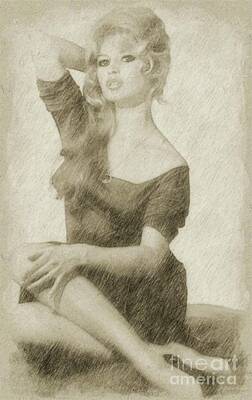 Drawings Royalty Free Images - Brigitte Bardot Hollywood Actress Royalty-Free Image by Esoterica Art Agency