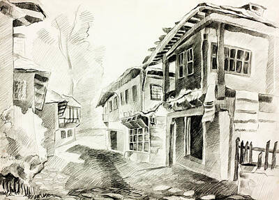 Abstract Landscape Drawings - Bulgarian village street by Ivailo Nikolov by Boyan Dimitrov