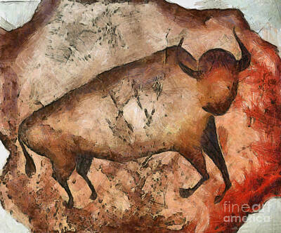 Mammals Mixed Media - Bull a la Altamira by Michal Boubin