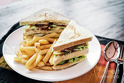 Aloha For Days Royalty Free Images - Club Sandwich Snack With French Fries On Plate Royalty-Free Image by JM Travel Photography