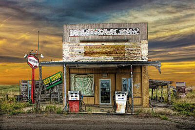 Winter Animals Rights Managed Images - Abandoned Gas Station at the Ghost Town in Okaton South Dakota Royalty-Free Image by Randall Nyhof