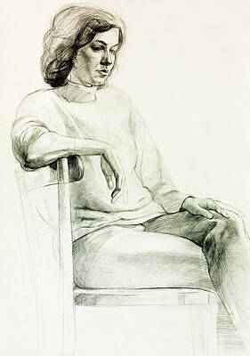 Impressionism Drawings - Drawing of a woman  by Ivailo Nikolov by Boyan Dimitrov
