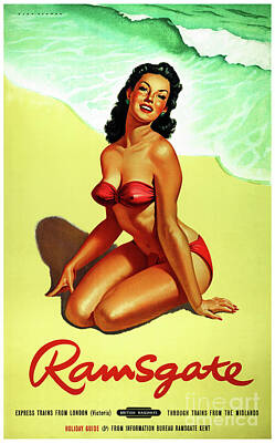 Beach Drawings - England Ramsgate Restored Vintage Travel Poster by Vintage Treasure