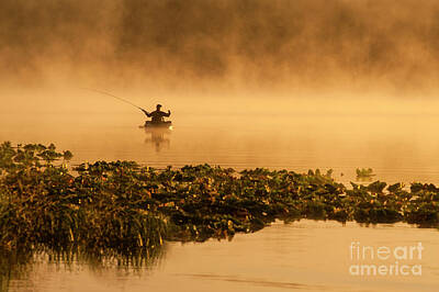 Planes And Aircraft Posters - Fisherman on Lake Cassidy by Jim Corwin
