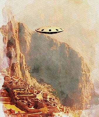 Science Fiction Royalty Free Images - Flying Saucer - Machu Picchu Royalty-Free Image by Esoterica Art Agency