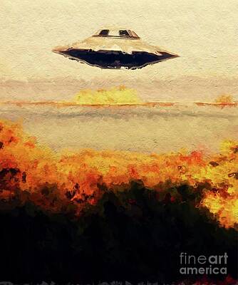 Science Fiction Royalty Free Images - Flying Saucer Royalty-Free Image by Esoterica Art Agency