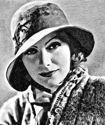 Musician Drawings - Greta Garbo, Vintage Actress by JS by Esoterica Art Agency