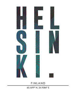 City Scenes Mixed Media - Helsinki, Finland - City Name Typography - Minimalist City Posters by Studio Grafiikka