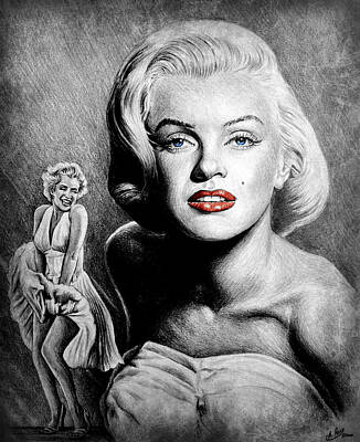Actors Drawings - Hollywood greats Marilyn by Andrew Read