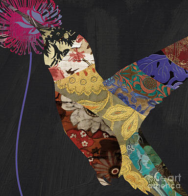 Birds Paintings - Hummingbird Brocade III  by Mindy Sommers