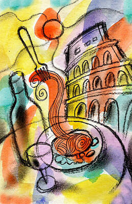 Wine Painting Rights Managed Images - Italian Food Royalty-Free Image by Leon Zernitsky