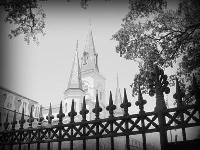 The Masters Romance - Jackson Square fence with St. Louis Cathedral in background by Toni and Rene Maggio