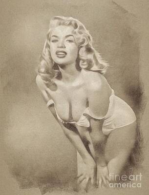Portraits Drawings - Jayne Mansfield, Vintage Hollywood Actress and Pinup by John Springfield by Esoterica Art Agency