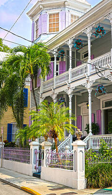 Longhorn Paintings - Key West Florida the Conch Republic in Purple and White by Lee Vanderwalker