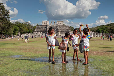 Purely Purple Rights Managed Images - Local Schoolgirls and Temple of a Thousand Warriors in Chichen Itza Royalty-Free Image by Aivar Mikko