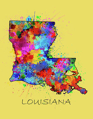 Starchips Poststamps - Louisiana Map Color Splatter by Bekim M