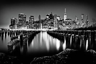 Skylines Rights Managed Images - Manhattan Skyline At Night Royalty-Free Image by Az Jackson