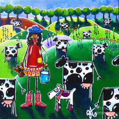 Winter Animals - Moo Cow Farm Cows Dairy Farmers Ranch Flowers Trees Holsteins Dog Boots Bucket Jackie Carpenter by Jackie Carpenter
