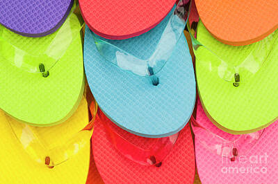 Beach House Signs Rights Managed Images - Multicolored Flip Flops Close-Up  Royalty-Free Image by Jim Corwin