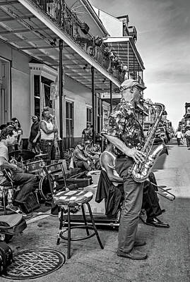 Jazz Royalty-Free and Rights-Managed Images - New Orleans Jazz Sax bw by Steve Harrington