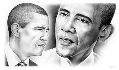 Best Sellers - Politicians Drawings - President Barack Obama by Greg Joens